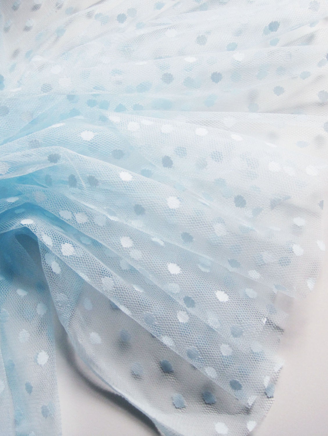 Cornflower blue spot tulle fabric - 44" wide - sold per metre