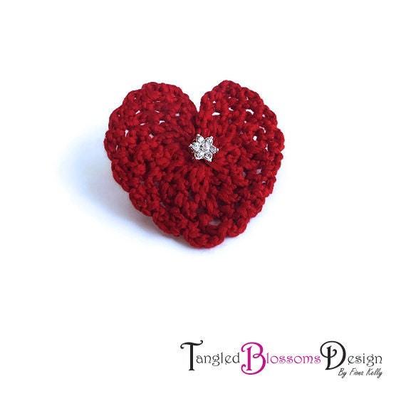 Valentine Filigree Heart Hair Clip - Pure Silk - Crochet - Red - Photo Prop - No slip -  Girl - toddler - child - teen - adult