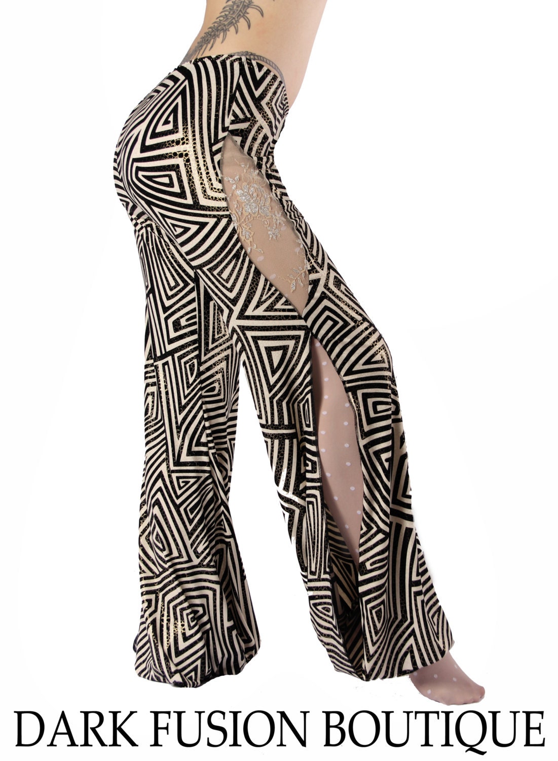 Pants, Harem Pants, Bloomers, Stretchy Black and Cream, Nouveau, Dance,Tribal, Bellydance, Dark Fusion Boutique