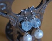 Aquamarine, Fresh Water Pearls, and Sterling Silver Earrings, Handmade Artisan Jewelry