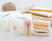 Artist Set Rubber Stamp Set - Scissors Pencil Paintbrush - Perfect for Sketchbook Scrapbook Kids Crafts School Projects Party Invites & More