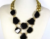 Statement jewelry black turquoise necklace vintage accessory onyx gold statement necklace