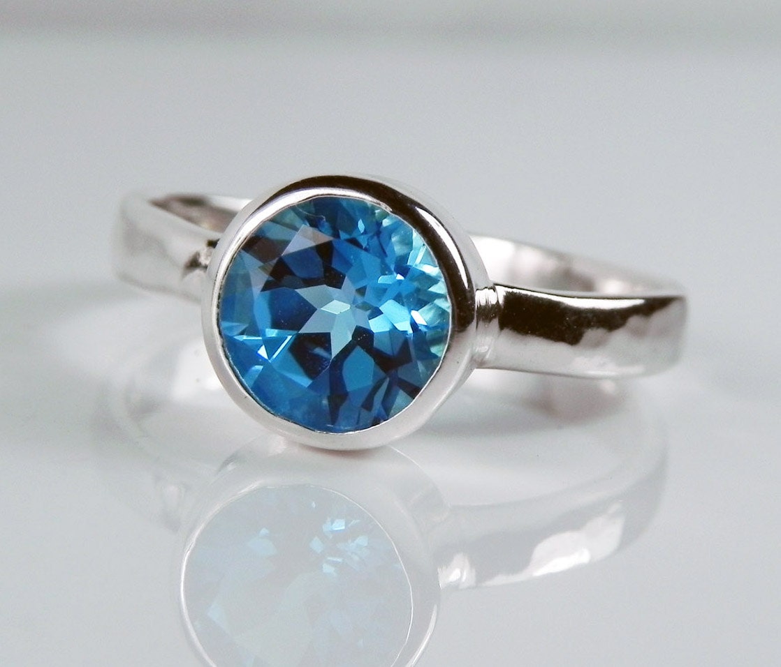 Blue Topaz Engagement Ring Alternative Gemstone Jewelry Sterling Silver December Birthstone Solitaire  Aqua Blue Turquoise Stackable Ring