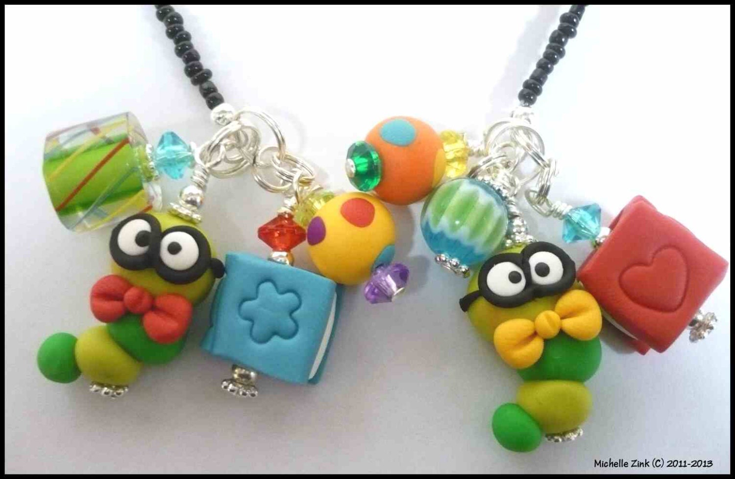 Handmade Polymer Clay Beaded Bookmark Bookworm Theme