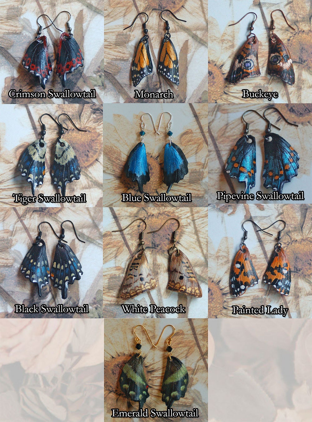 MADE TO ORDER Leather Butterfly Hindwing Wing Earrings - Choose Your Style