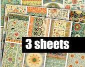 ASIAN PRINTS - Digital Printable Collage Sheet - Chinese Ornamental Designs with Damask, Floral, Pastel, Paisley, ATC, Instant Download
