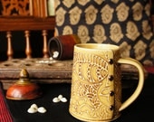 Mother's Day Gift Handmade ceramic cup, Coffee Mug, coffee cup, tea cup, tea mug, Buttons in Honey Gold