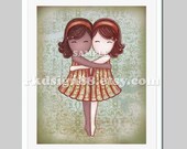 Kids wall art, nursery art, nursery decor, girl room decor, adooption sisters art gift, family art African brown My Lovely Best Friend 8x10