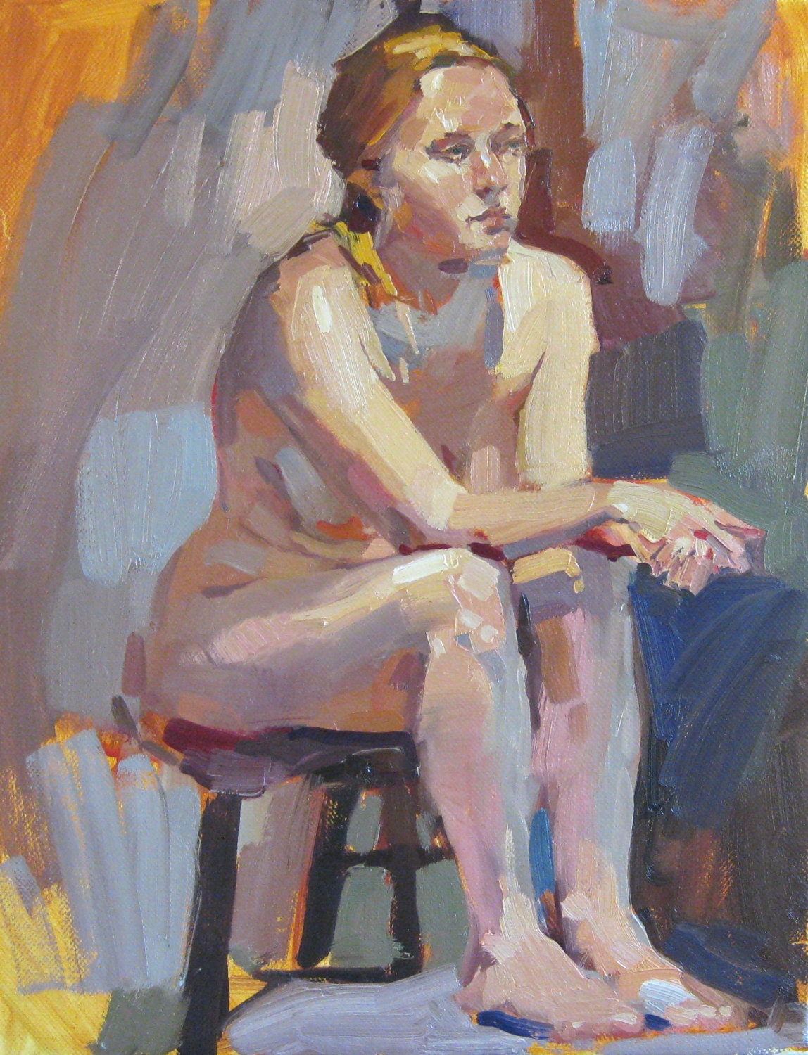 Figure painting nude woman portrait "The Swedish Student" Original fine art by Sarah Sedwick 11x14in