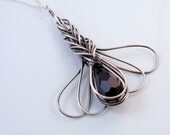Oxidized Sterling Silver Wire Wrapped Chinese Knot and Crystal Pendant Necklace
