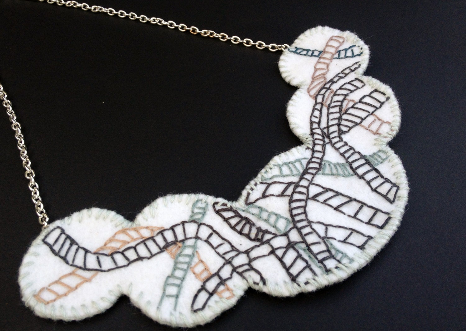 Large Embroidery Stitched Bib Necklace