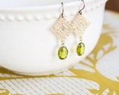 Gold Lace Earrings with Lime Drops