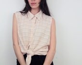 1990s Pale Pink Plaid Button Up Tank Size M-L