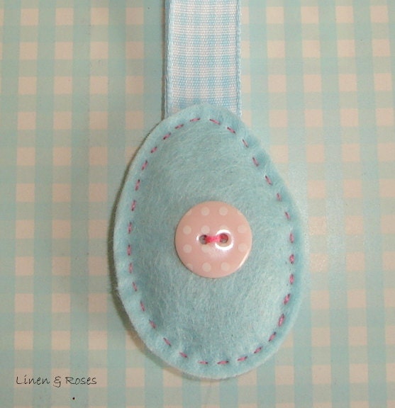 SALE - Blue Felt and Button Decorated Easter Egg Hanging Decoration