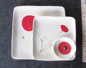 Red Poppy: handmade square platter set 3 stoneware craftsman         inspired designer