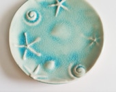 tide pool Dresser Dish: handmade aqua crackle jewelry Bowl pottery