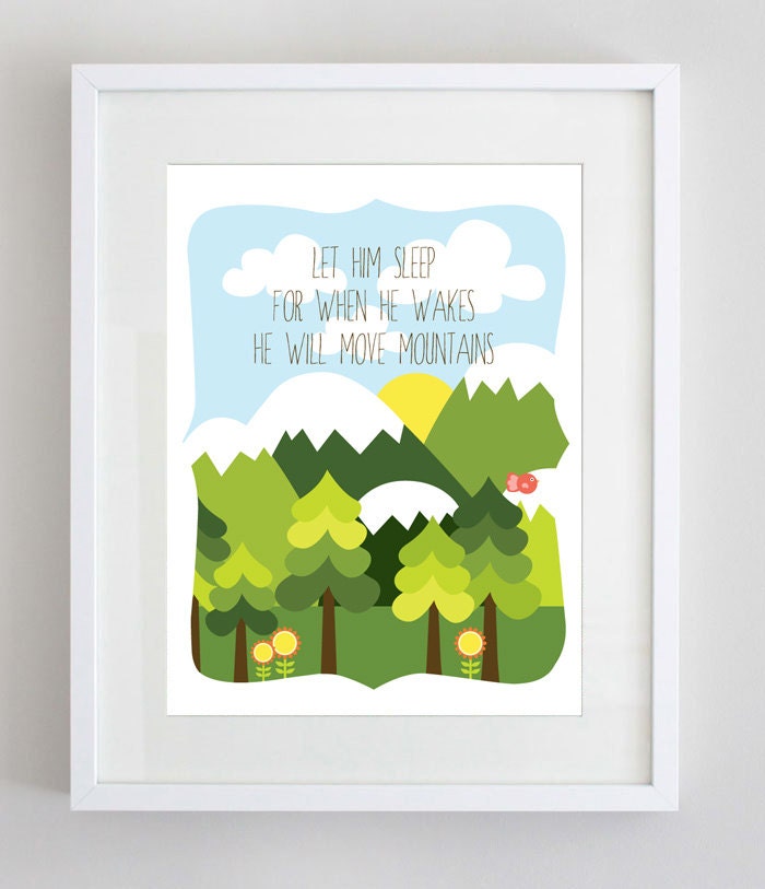 Let Her Sleep for When She Wakes She Will Move Mountains 8x10 Print - Children's Nursery Print Boy or Girl