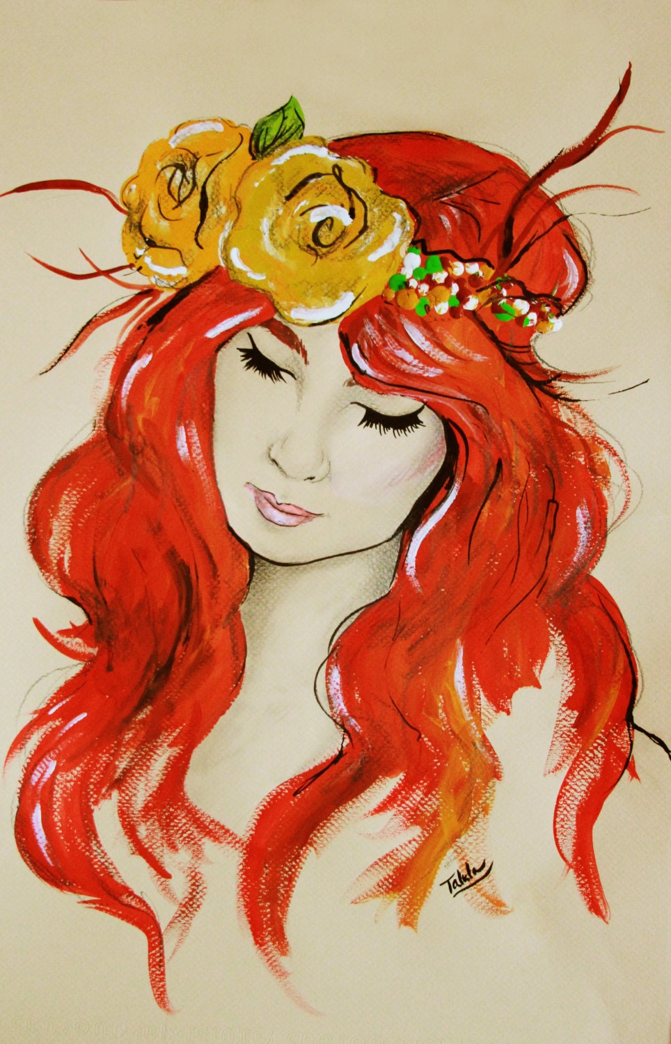 Woodland Woman Illustration - Harper Gouache/Ink/Graphite 8x10 Print