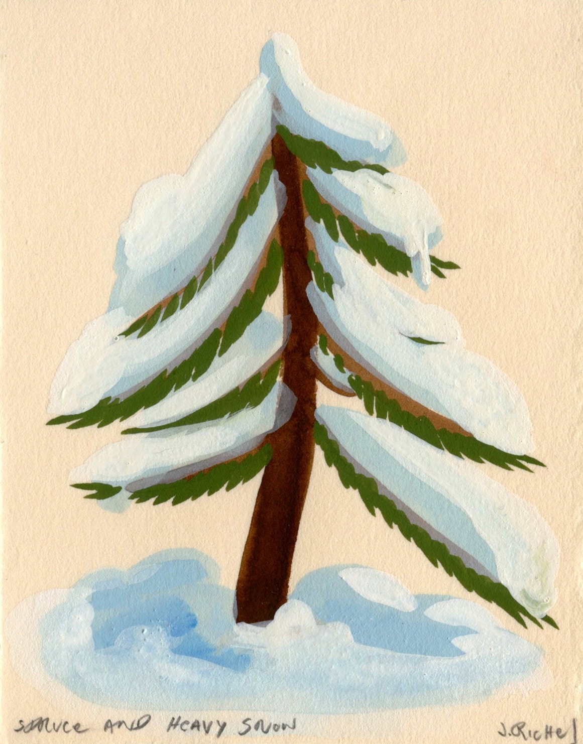 Original Gouache Painting - (Spruce and Heavy Snow)