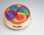 Rainbow Pill Box in Polymer Clay Filigree (Gold Plated)