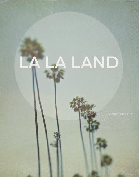 Los Angeles photography, typography print, palm trees, California dreaming, travel photo, font, green gray, summer vacation