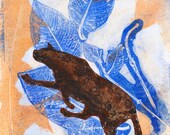 Fine Art Original Black Panther Cat Silhouette monoprint