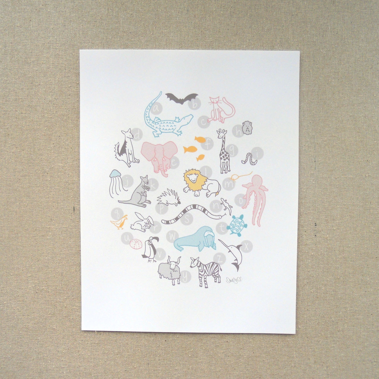ABC Animals Illustrated Art Print