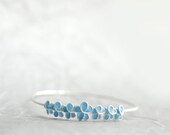 Pale Blue Forget Me Not Flower Bangle, Bridal Wedding Jewelry, Delicate Sterling Silver Artisan Paper Jewelry...