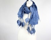 REDUCED Leaf Nuno Felted Scarf AUTUMNAL  grey navy