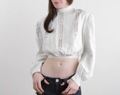 Antique Victorian Blouse . White Cut Out Lace Top . XXS