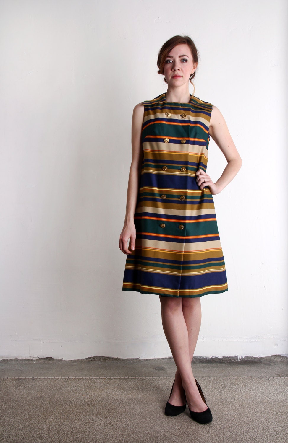 Vintage Shift Dress  1960s Striped Mod Frock