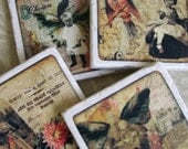 Natural Stone Coasters Altered Art Vintage Style Altered Coasters Collage Coasters Vintage Decor