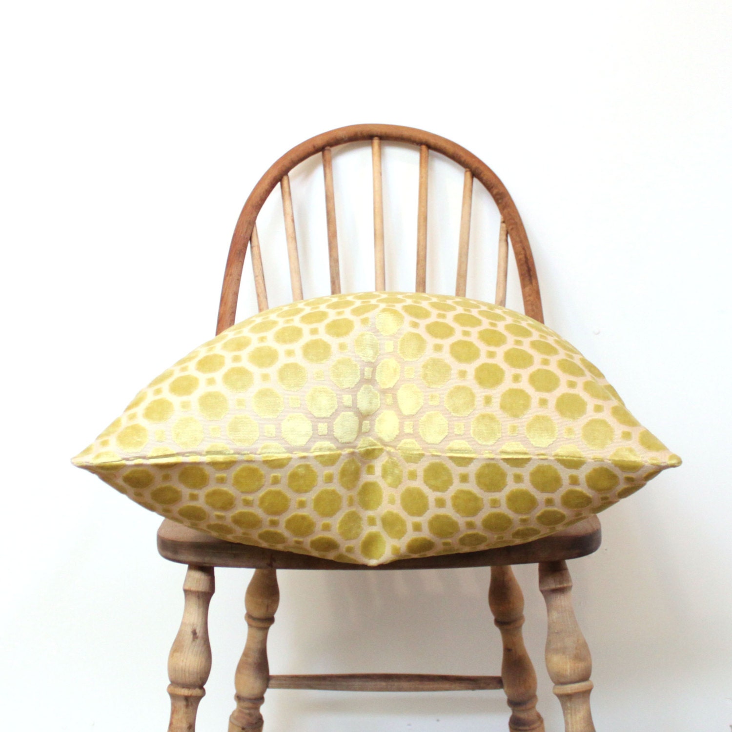 20" Velvet Octagon Geometric Pillow Cover in Chartreuse