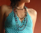 Crochet Festival Halter Top - Bright Aqua halter boho summer bohemian hippie cotton gypsy beachwear tribal