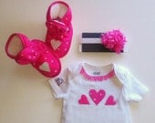 Grab Bag Bargain 2 - Pink Love, Sweet Baby Girl Gift Set - Onesie, Booties, Headband, etsy kids fashion