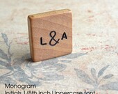 Monogram - Vintage Blank Scrabble Tile . Customize your letters or value . Hand stamped and inked . Awesome wedding gift . engraved keepsake