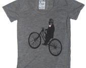 Women's TShirt, Monkey on Bicycle in Scoop Neck Grey  M, L, XL