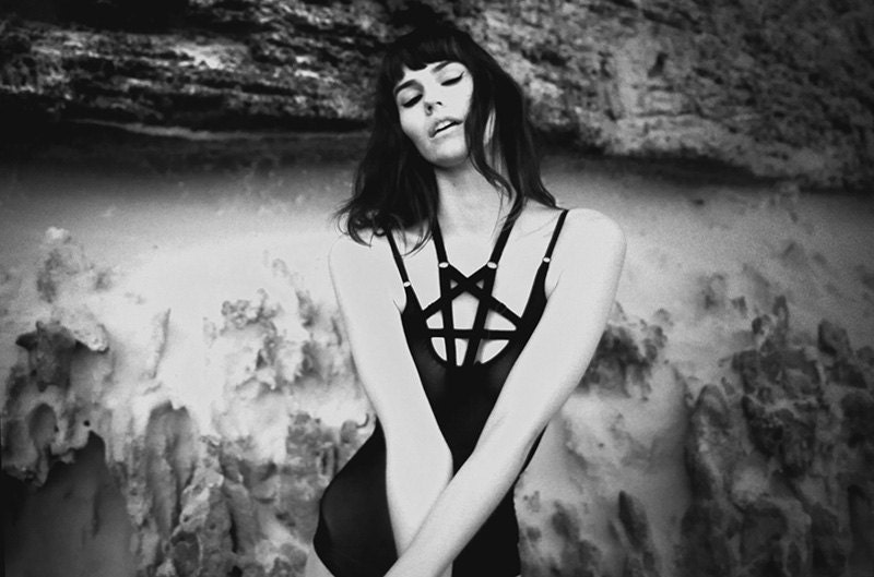 Black Satin Elastic Pentagram Harness