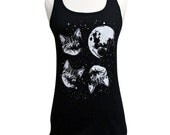 CAT Tank Top - Three Cat Moon Sleeveless Shirt - (Ladies Sizes S, M, L, XL)