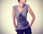 Mouse with tail on the back  tshirt - eco-friendly brown ink screenprint on slate grey cotton scoop neck - womens sizes S, M, L, XL
