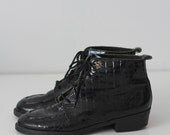 Luciana Booties. Vintage 1980s black patent leather lace up ankle boots. 6