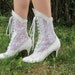 Amazing Vintage White Lace & Leather Wingtip Lace-Up Boots with Heels // Wedding / Steampunk / Victorian / Like A Virgin