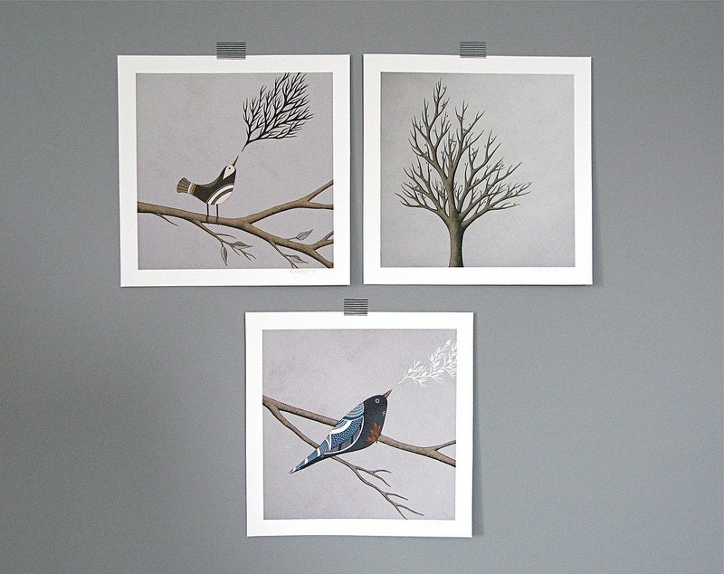 set of three archival 8x8 prints // birds and trees // from my original nature inspired paintings // by natasha newton