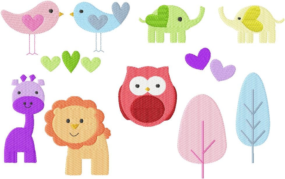 Instant Digital Download 4X4 Spring Animals Owls Birds Hearts Baby Shower Filled Machine Embroidery Designs