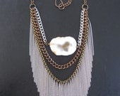 On the Fringe - Chain Fringe and Giant Agate Slab Statement Necklace