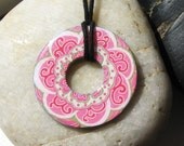 Lovely Flower Medallion Upcycled Papers Washer Pendant Necklace Unique gift