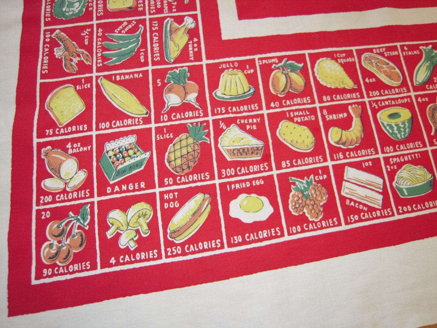 Vintage Tablecloth Fun Calorie Counting Pssst Bon Bons Bad