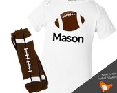 Personalized football onesie or t-shirt and leg warmers set great new baby or baby shower gift