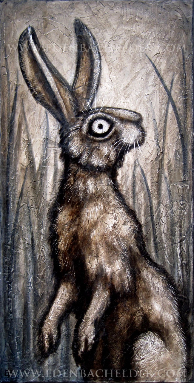Standing Hare signed and matted print, from an original painting by Eden Bachelder, rabbit
