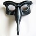 Beaked domino leather mask, gloss black with pewter crackle and highlights